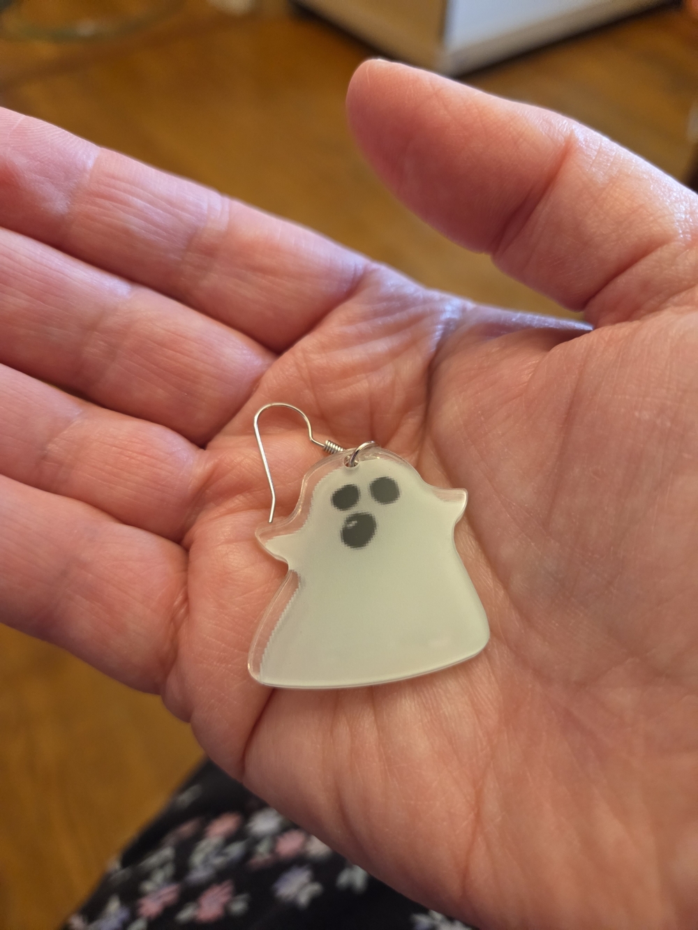 Halloween Ghost Dangle Earrings- White With Black Eyes